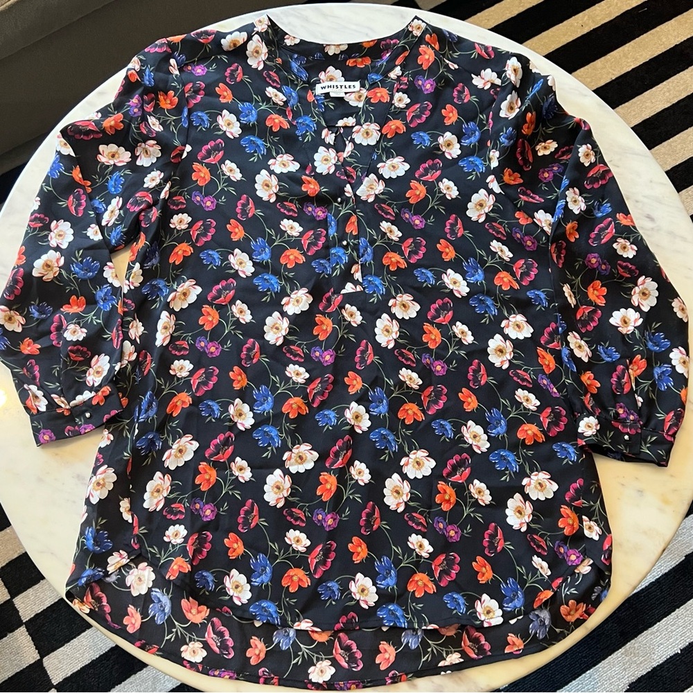 Whistles Pansy Print Silk Blouse - Size 6